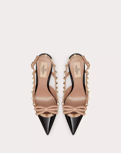 ROCKSTUD BOW SLINGBACK PATENT LEATHER PUMP 100MM